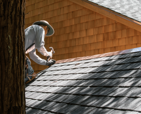 An illustration showing maintenance activities for a new roof emphasizing regular inspections. 1