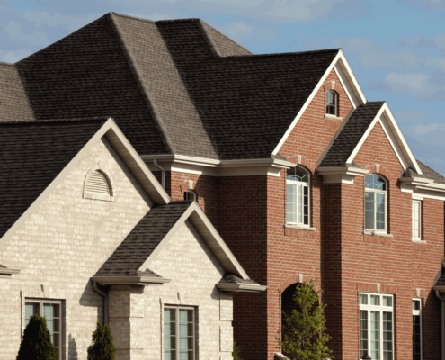 An illustration depicting factors to consider when matching roof shingles, including colors and styles.